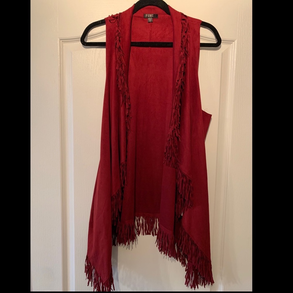 Maroon Fringe suede vest